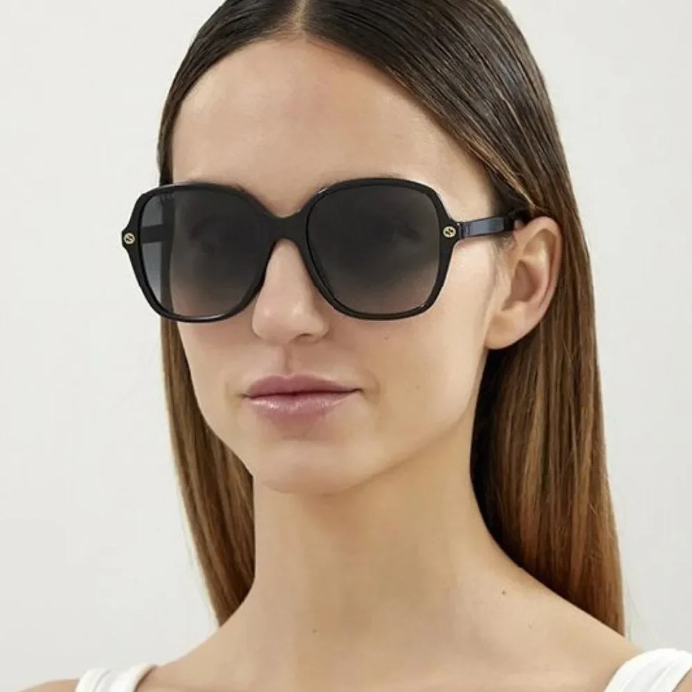NEW Gucci GG0092S 001 Black Grey Gradient Oval Women Sunglasses